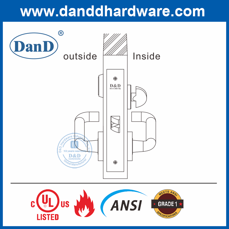 SUS304 ANSI класс 1 Latchbolt конфиденциальность дверной замок с помощью Thumbuturn-ddal022
